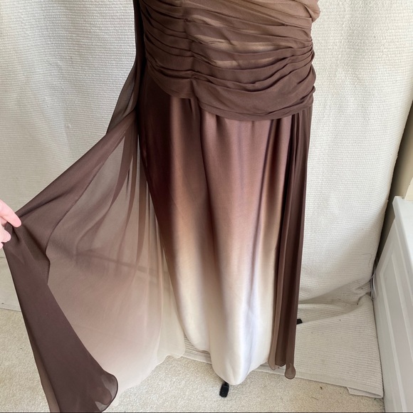 Couture Silk 8 10 Ombré Fade Gathered Dress Brown - Picture 7 of 8